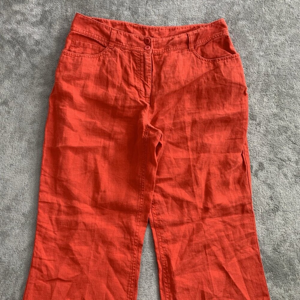 Eileen Fisher Pants Womens Small Linen Blend Orange Casual High Rise Trousers - Picture 8 of 11